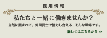 採用情報　私たちと一緒に働きませんか？自然に囲まれて、仲間同士で協力し合える...そんな職場です。　詳しくはこちら