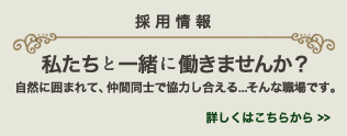 採用情報　私たちと一緒に働きませんか？自然に囲まれて、仲間同士で協力し合える...そんな職場です。　詳しくはこちら